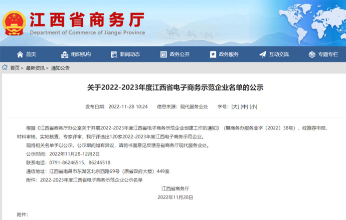 喜訊！第一槍榮獲“2022-2023年度江西省電子商務示范企業”稱號